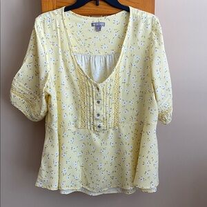 Falls Creek Light Yellow Floral Blouse